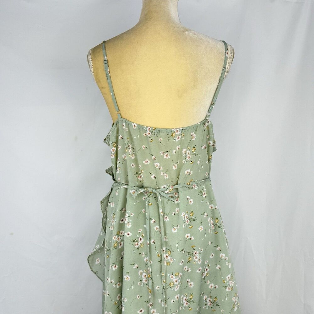 ROMWE Wrap Dress  Green Floral Size US 14 Summer Dress - Picture 14 of 16